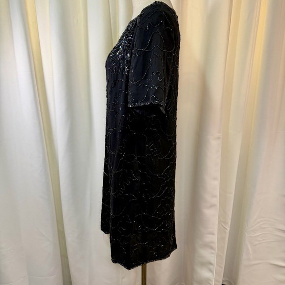Sweet Sue Vintage Black 100% Silk Dress w/ Iridescent Sequins & Beading Size 2X - Picture 7 of 16